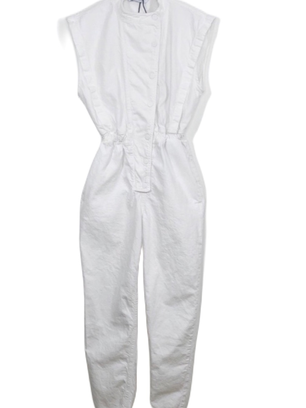 Zara White Denim Jumpsuit, Sleeveless! Size L. Excellent Pre-Owned Condition.